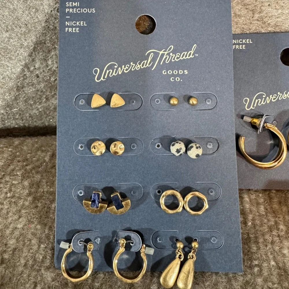 Universal Thread Earring Lot 11 Pair NWT Gold Tone Hoop Studs Nickel Free Target